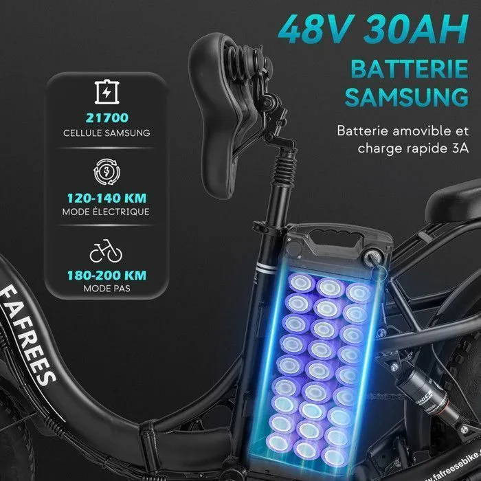 Vélo Électrique Pliable 20" - FAFREES F20X MAX - 1000W 48V/30Ah Samsung Batterie Amovible - Shimano 7s - Autonomie 200 km, Noir – Image 3