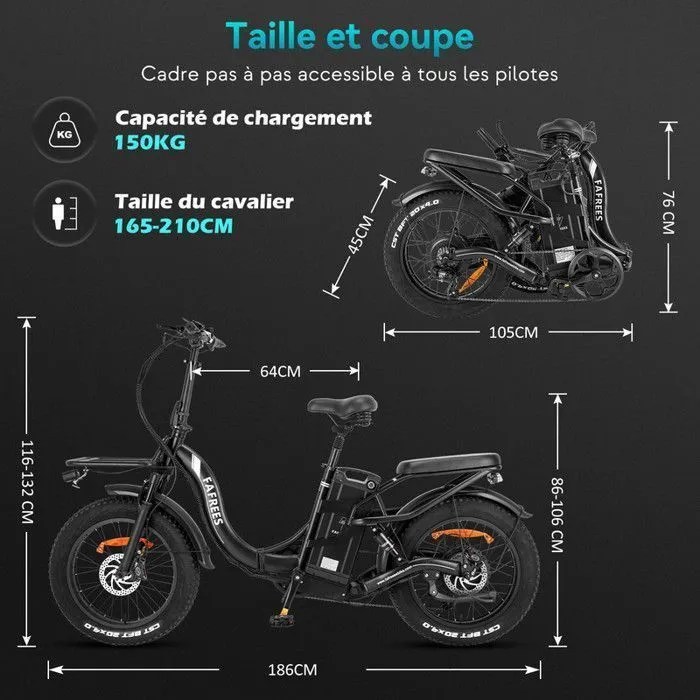 Vélo Électrique Pliable 20" - FAFREES F20X MAX - 1000W 48V/30Ah Samsung Batterie Amovible - Shimano 7s - Autonomie 200 km, Noir – Image 6