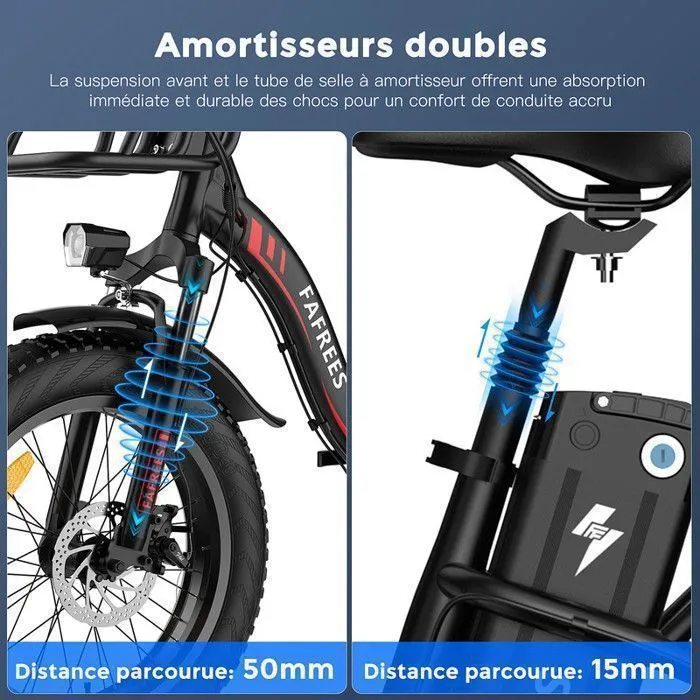 Vélo Électrique Pliable 20"x4 Pneu Fat - FAFREES F20 MAX - Moteur 690W Batterie Samsung 48V/22.5Ah, Autonomie 160km,Vélo Neige,Gris – Image 4