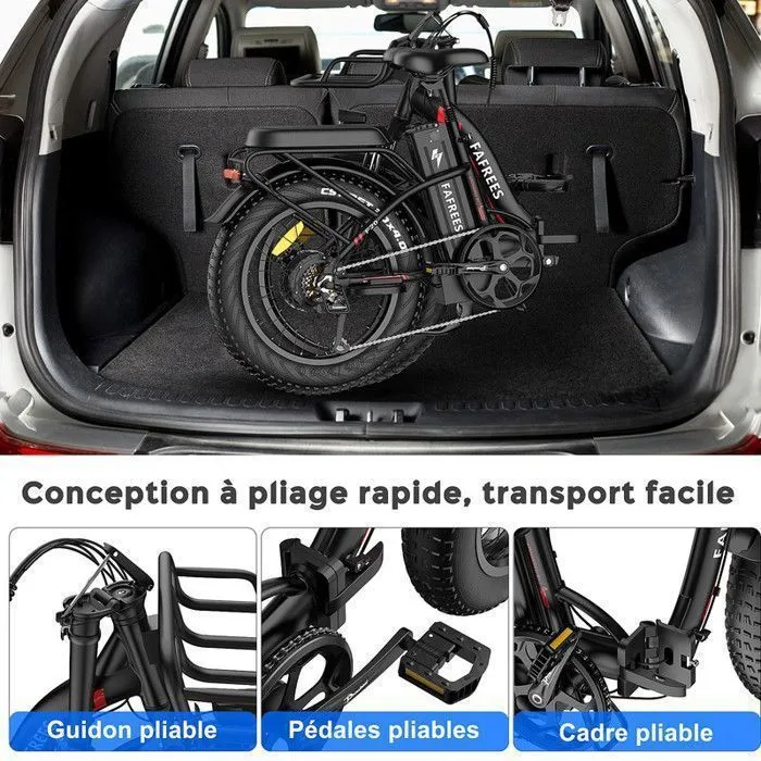 Vélo Électrique Pliable 20"x4 Pneu Fat - FAFREES F20 MAX - Moteur 690W Batterie Samsung 48V/22.5Ah, Autonomie 160km,Vélo Neige,Gris – Image 6