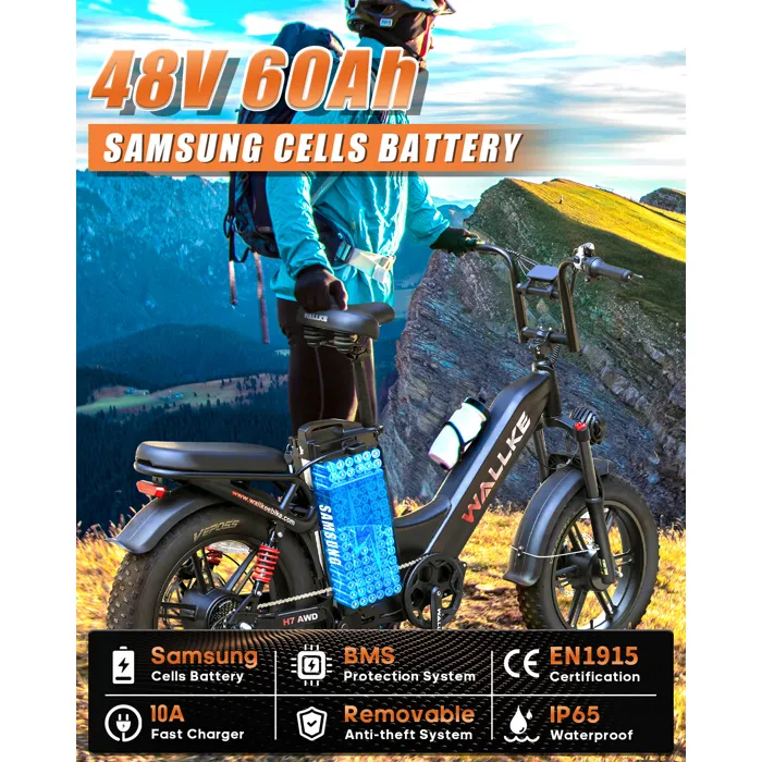 Vélo électrique Wallke H7 AWD 2000W double moteur Bike à enjambement 60AH batterie Samsung 20 pouces VTT Shimano 7 vitesses-Blanc – Image 3