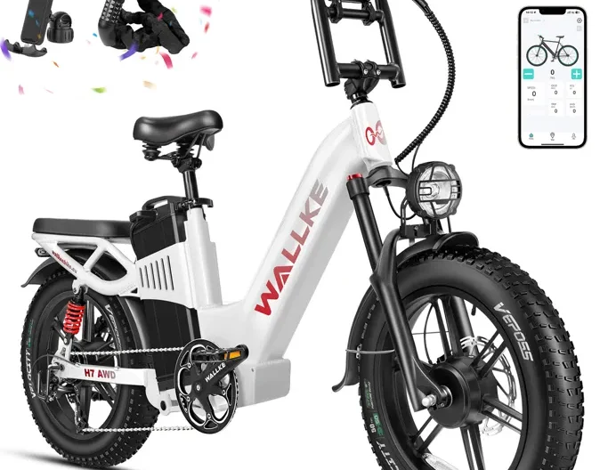 Vélo électrique Wallke H7 AWD 2000W double moteur Bike à enjambement 60AH batterie Samsung 20 pouces VTT Shimano 7 vitesses-Blanc