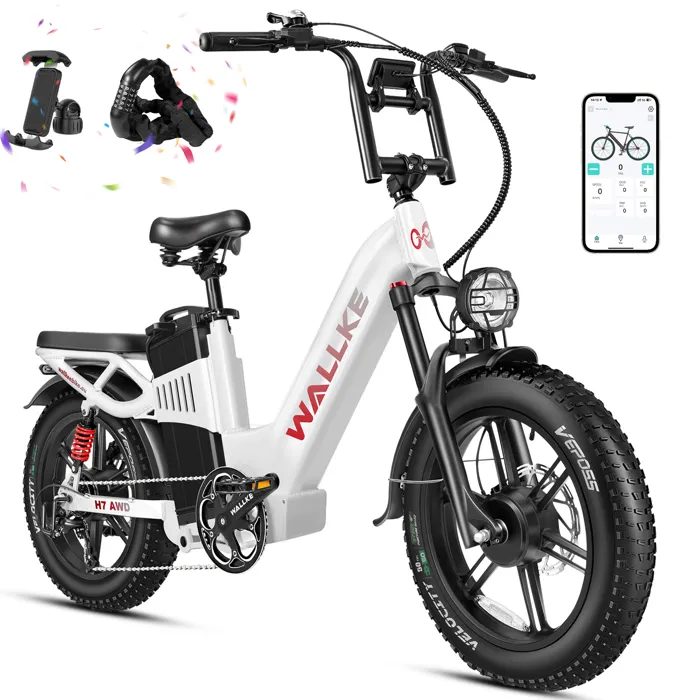 Vélo électrique Wallke H7 AWD 2000W double moteur Bike à enjambement 60AH batterie Samsung 20 pouces VTT Shimano 7 vitesses-Blanc