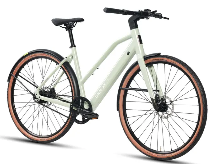 DERUIZ Vélo électrique 28" 250W, Batterie Amovible 36V10Ah, Autonomie 110km, GATES CARBON DRIVE CDN, 17.8kg, Vert