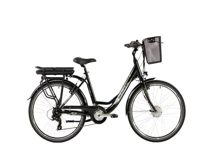 E-MOON 26″ vélo électrique de ville pour adultes, avec moteur électrique, batterie sur porte-bagages, avec panier, noir