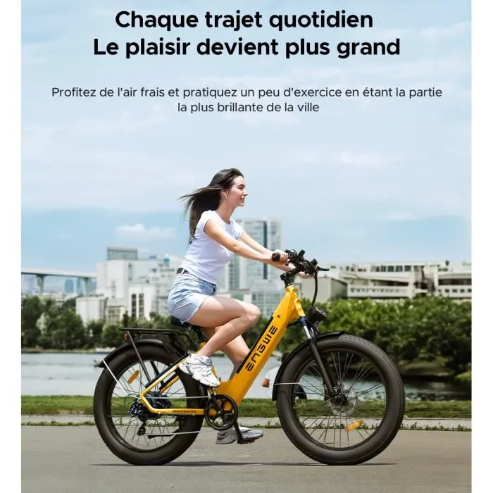 Vélo électrique ENGWE E26 ST Autonomie 140km Moteur 250W Batterie 48V16Ah Amortisseur avant Pneus snow 26 pouces VTC Fat bike Noir – Image 3