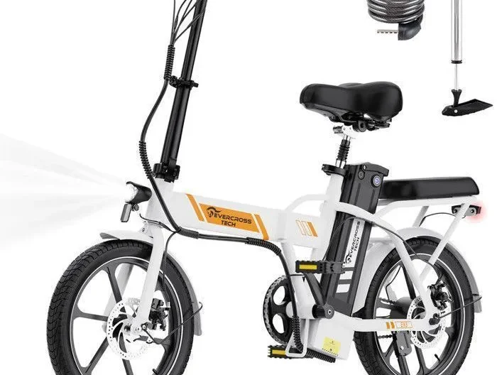 Vélo électrique Pliable EVERCROSS TECH Gros Pneus 16" EK5- Batterie amovible 36V Moteur 350W Freins Double Adulte - Blanc