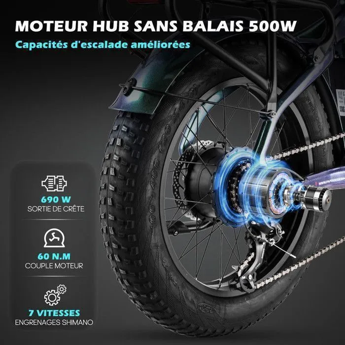 Vélo électrique 20“*4 Gros Pneus - FAFREES F20 Master Moteur 690W 48V/22.5Ah Samsung Batterie,Autonomie 160km,Shimano 7 vitesses – Image 5