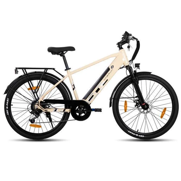 Hiland 26" Vélo électrique, E-MTB avec moteur 250 W, batterie 36 V 10,4 Ah, 7 vitesses pour hommes et femmes,freins à disque,beige – Image 2
