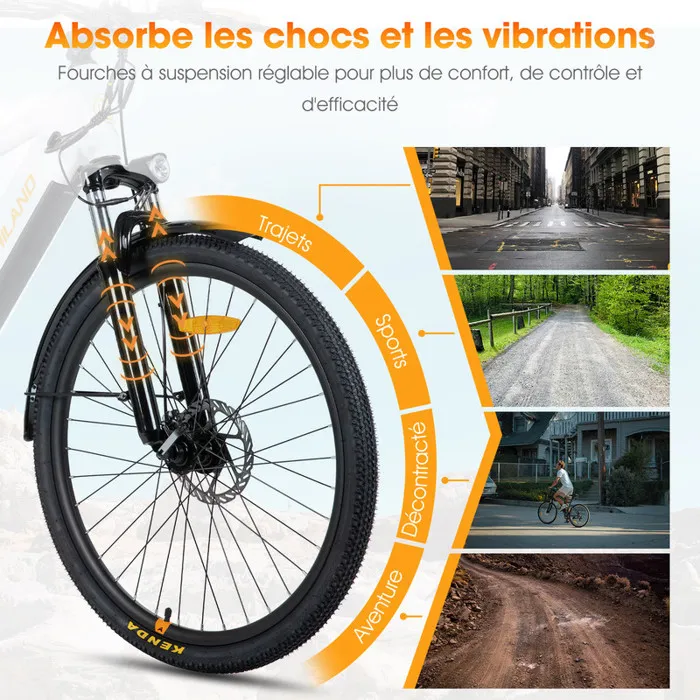 HILAND VTT électrique - Roues de 26 pouces - 250 W 36 V 7,8 Ah -Même style pour hommes et femmes - Freins à double disque - Blanc – Image 4