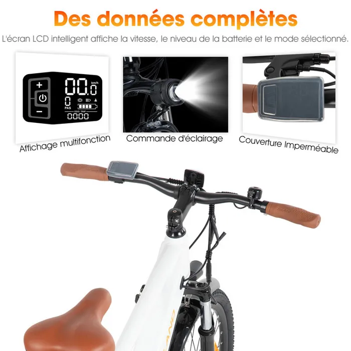 HILAND VTT électrique - Roues de 26 pouces - 250 W 36 V 7,8 Ah -Même style pour hommes et femmes - Freins à double disque - Blanc – Image 5