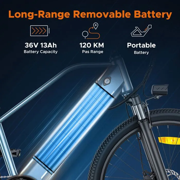 HILLMILES MileTrail 1 - Vélo Électrique 26" - Batterie Amovible 36V 13Ah - Autonomie 100km - Frein à disque hydraulique, Gris – Image 3