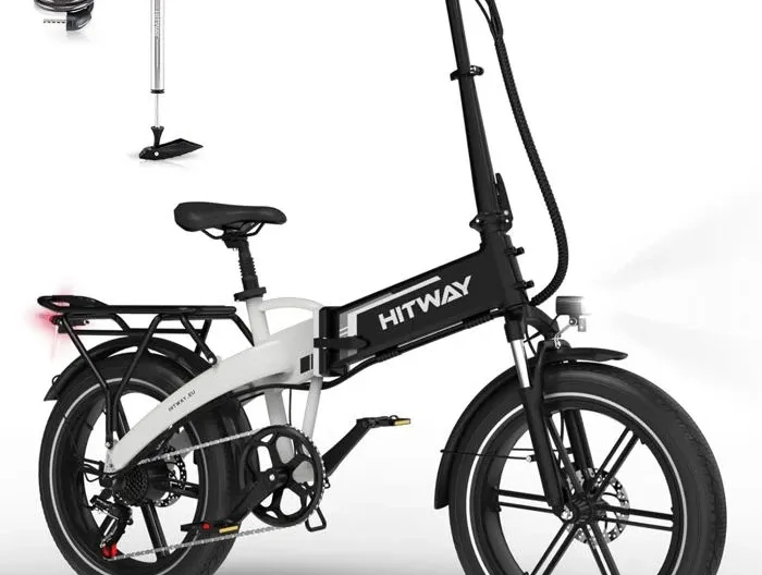 HITWAY Vélo Électrique Pliable 20×4.0 Pneus Larges - Batterie 48V 13Ah - Ebike Adulte Ville 250W - VTT 7 vitesses - Noir&Blanc