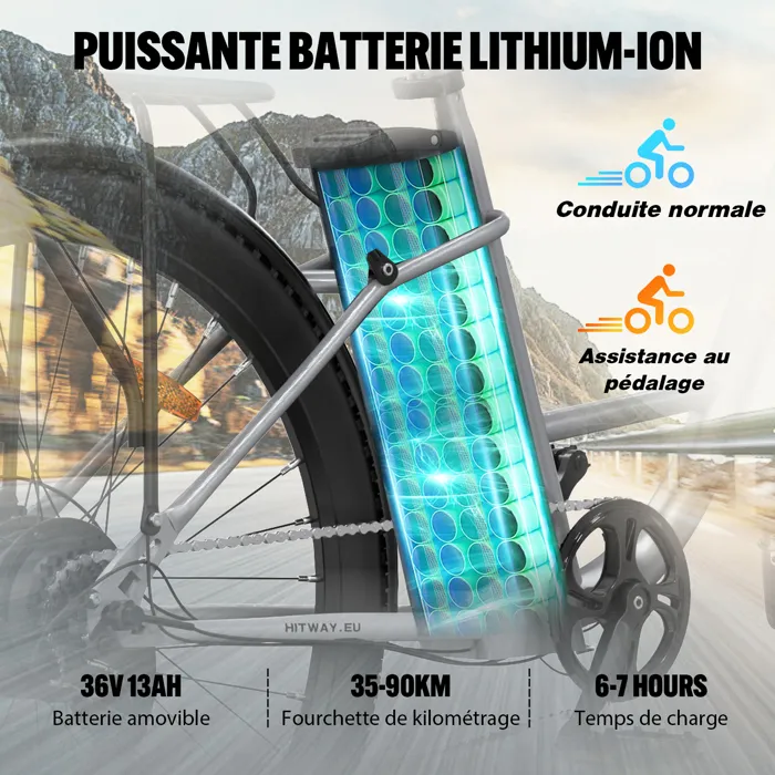HITWAY Vélo électrique E-Bike 28 Pouces, Moteur 250W, Batterie 36V 13Ah, 7 Vitesses, Écran LCD - Argenté – Image 3