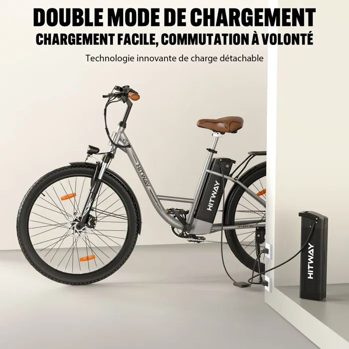 HITWAY Vélo électrique E-Bike 28 Pouces, Moteur 250W, Batterie 36V 13Ah, 7 Vitesses, Écran LCD - Argenté – Image 5