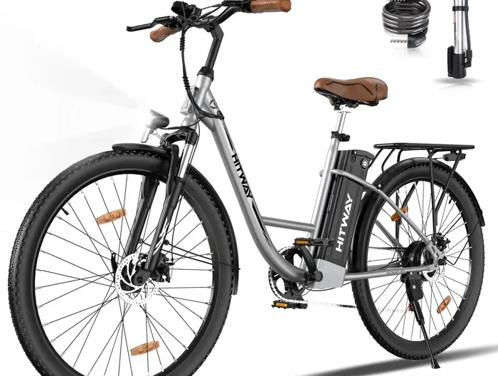 HITWAY Vélo électrique E-Bike 28 Pouces, Moteur 250W, Batterie 36V 13Ah, 7 Vitesses, Écran LCD - Argenté