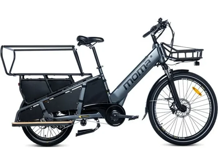 Moma Bikes - Cargo Electrique E-Long Tail - SHIMANO ALTUS 7vitesses - Baterrie 48V 13Ah - Autonomie max 90km -Freins Hydrauliques