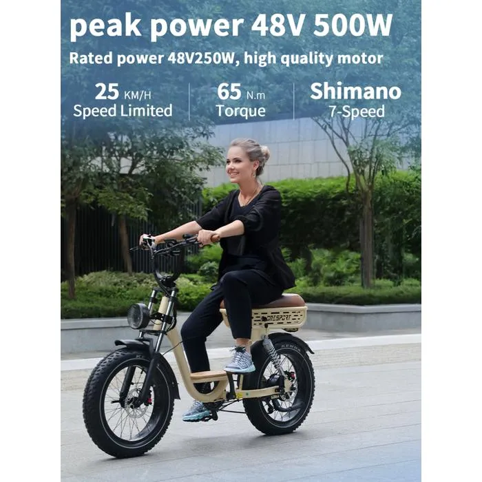 ONESPORT W77 Vélo électrique 20" - Moteur 500W Batterie 48V18AH - Autonomie 80KM - Shimano 7 - Freins Hydrauliques - Bluetooth APP – Image 2