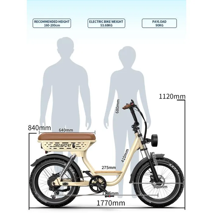 ONESPORT W77 Vélo électrique 20" - Moteur 500W Batterie 48V18AH - Autonomie 80KM - Shimano 7 - Freins Hydrauliques - Bluetooth APP – Image 3