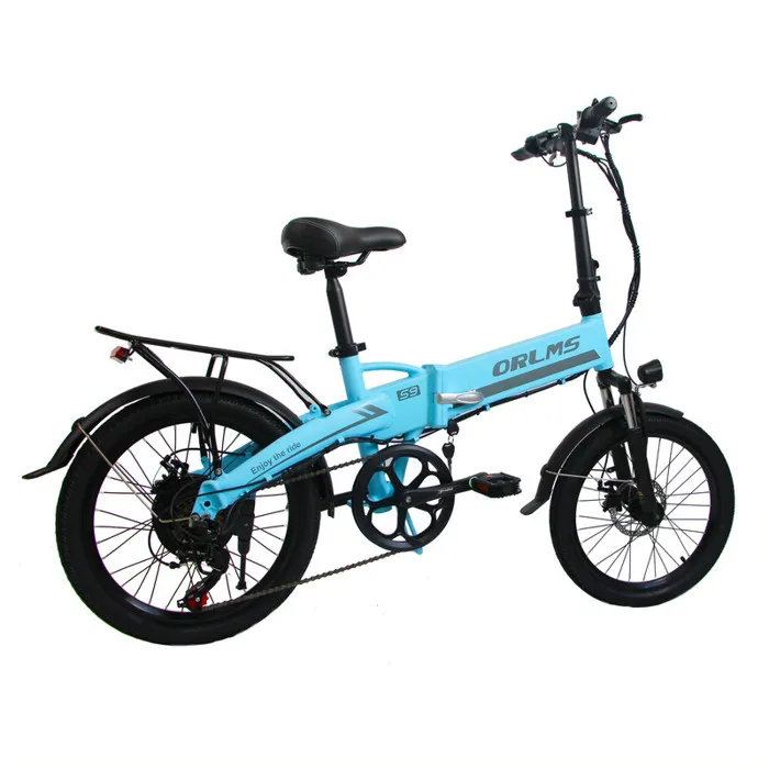 ORLMS S9 - Vélo électrique 20'' - Moteur 500 W - Batterie 48 V 13 Ah - Autonomie 48 km - 5 vitesses - Charge maximale 120 kg, Bleu – Image 2