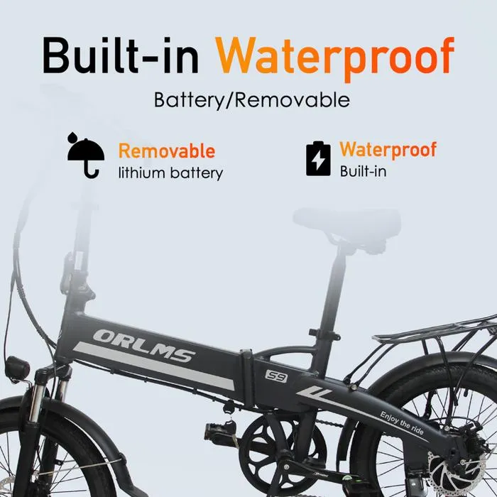 ORLMS S9 - Vélo électrique 20'' - Moteur 500 W - Batterie 48 V 13 Ah - Autonomie 48 km - 5 vitesses - Charge maximale 120 kg, Bleu – Image 3