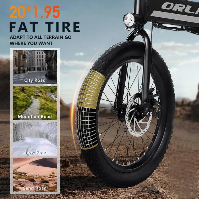 ORLMS S9 - Vélo électrique 20'' - Moteur 500 W - Batterie 48 V 13 Ah - Autonomie 48 km - 5 vitesses - Charge maximale 120 kg, Gris – Image 4