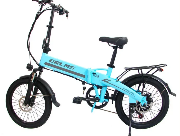 ORLMS S9 - Vélo électrique 20'' - Moteur 500 W - Batterie 48 V 13 Ah - Autonomie 48 km - 5 vitesses - Charge maximale 120 kg, Bleu