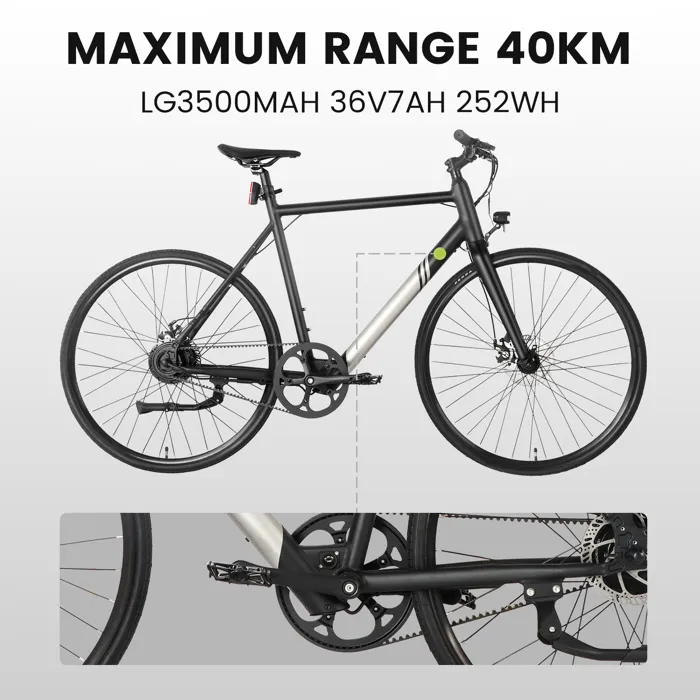 Vélo à assistance électrique, Moteur 250W Batterie 36V7AH 252WH, 25KM/H Autonomie 40KM, Pneu 700*28C, Vélos de route – Image 2