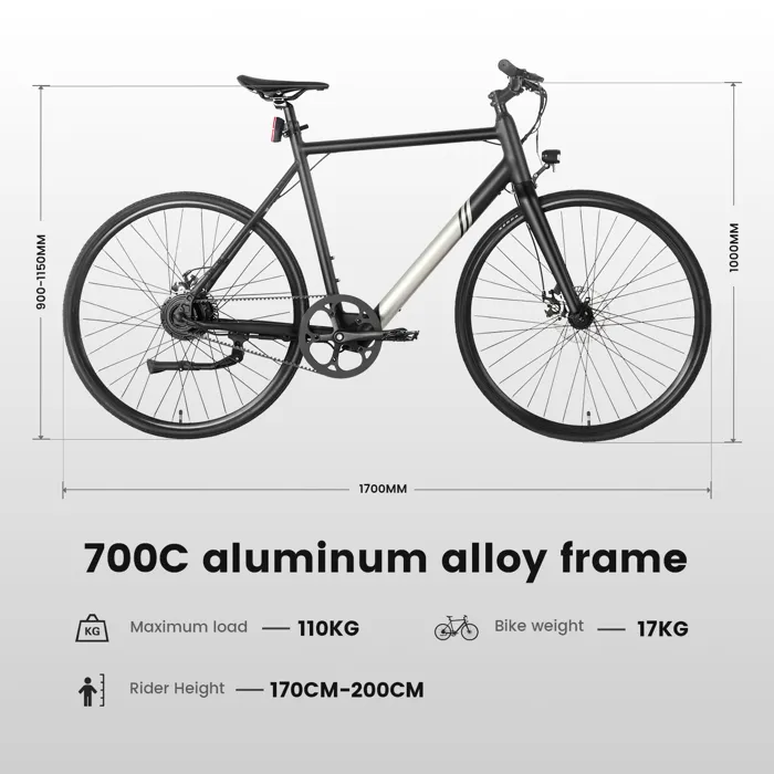 Vélo à assistance électrique, Moteur 250W Batterie 36V7AH 252WH, 25KM/H Autonomie 40KM, Pneu 700*28C, Vélos de route – Image 4