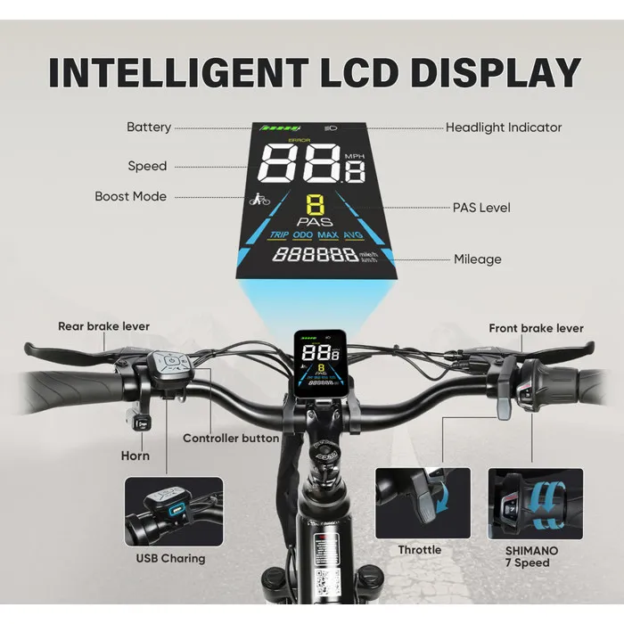 SAMEBIKE RS-A01 Pro-T - Vélo électrique - Roues de 26 pouces - Moteur 250w -Batterie 36V13Ah - Vélo ville shimano 7 vitesses, Blanc – Image 6