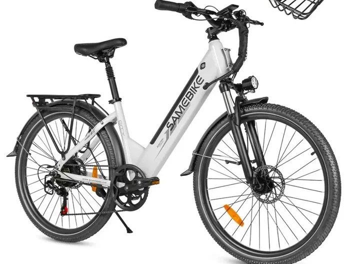 SAMEBIKE RS-A01 Pro-T - Vélo électrique - Roues de 26 pouces - Moteur 250w -Batterie 36V13Ah - Vélo ville shimano 7 vitesses, Blanc