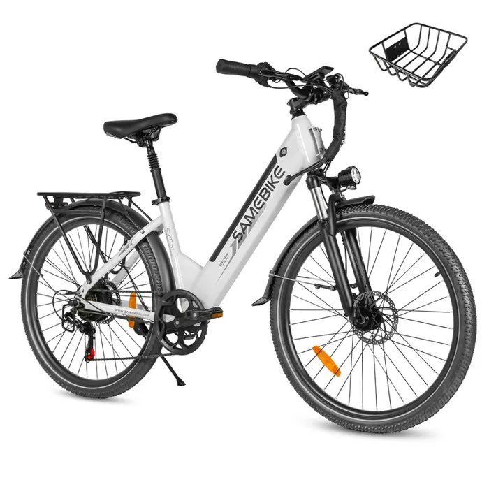 SAMEBIKE RS-A01 Pro-T - Vélo électrique - Roues de 26 pouces - Moteur 250w -Batterie 36V13Ah - Vélo ville shimano 7 vitesses, Blanc