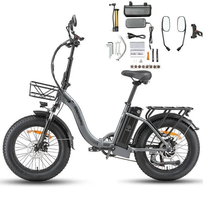 SINOHON - Vélo Électrique Pliable - Roues 20" - Moteur 750W 45km/h - Batterie 48V 15Ah -Maxi Autonomie 50-70km (Mode ASSIST) - Gris