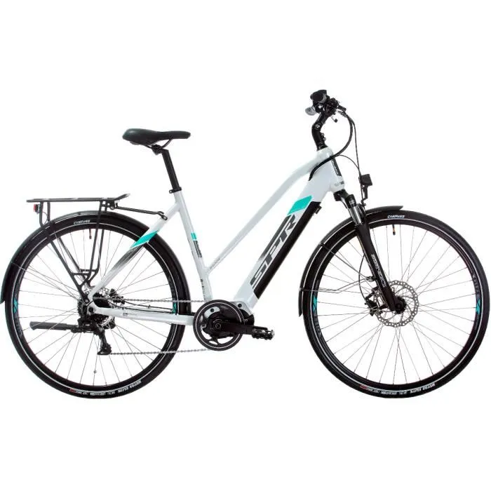 SPR E-TREKKING FASTER LADY, 28"x533, CENTER MOTOR, DT INTEGR. BATTERY, 9 Vitesses, Cadre Blanc-Turquoise