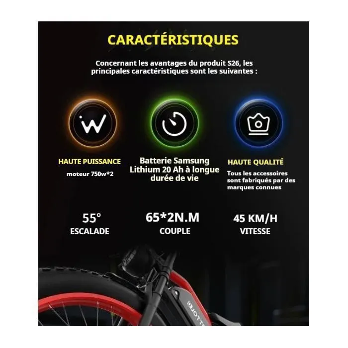 velo electrique Adulte N26 - Moteur 1500W (2*750W)- Samsung batterie 48V 20Ah - SHIMANO 7 vitesses -Assistance 120KM - VTT homme – Image 5