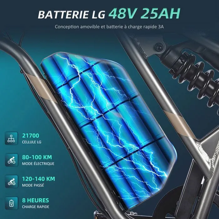Vélo Électrique FAFREES F20 ULTRA - Motor 1200W - 48V/25Ah LG Batterie,Tout Terrain VTT Électrique 20*5.0" Fat Pneu, Autonomie – Image 6