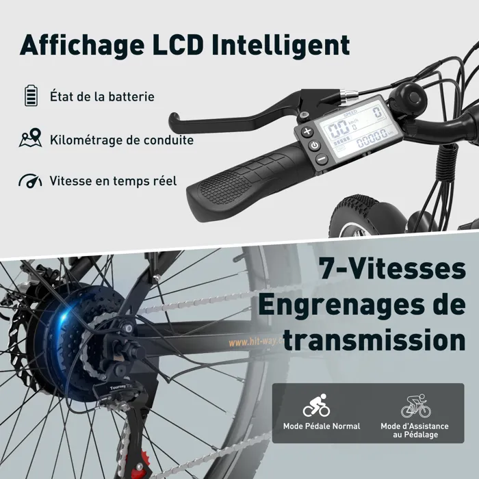Vélo électrique VAE - HITWAY - Noir - 28" - Batterie Amovible 250W 36V 13Ah - Shimano 7 Vitesses - VTT Électrique – Image 3