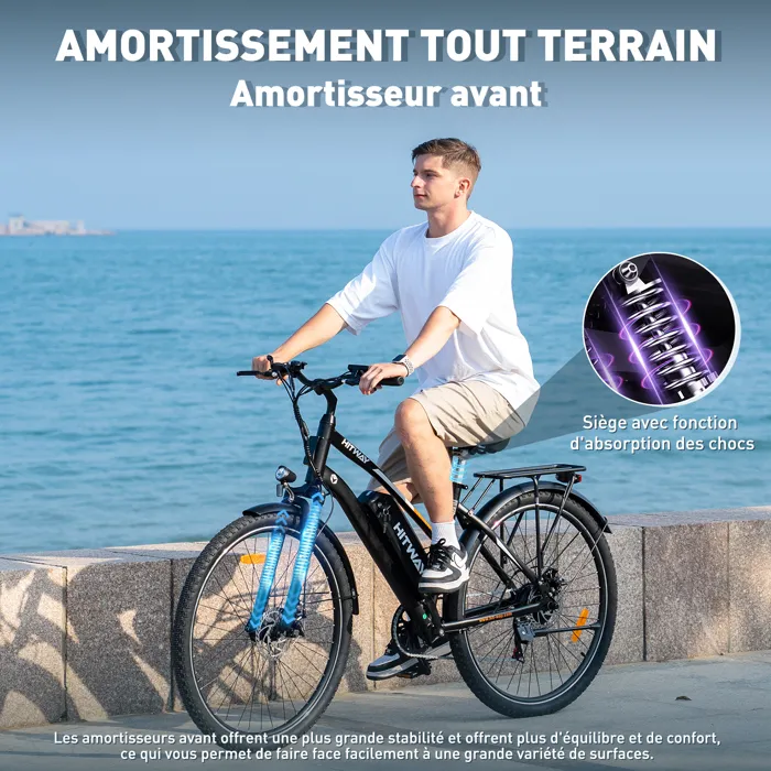 Vélo électrique VAE - HITWAY - Noir - 28" - Batterie Amovible 250W 36V 13Ah - Shimano 7 Vitesses - VTT Électrique – Image 4