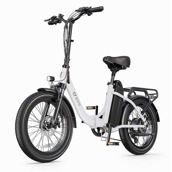 Vélo électrique DYU C9, Blanc, Vélo Pliant, Moteur 250W, Batterie 48v15.6ah, Frein à huile, Autonomie 150KM en mode PA