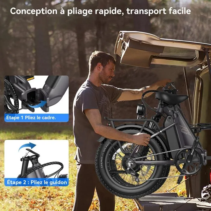 vélo électrique FAFREES FF20 - Moteur 500W - Autonomie 140km - Batterie amovible 48V 24Ah (2*12Ah) - Shimano 7 vitesses - VAE – Image 3