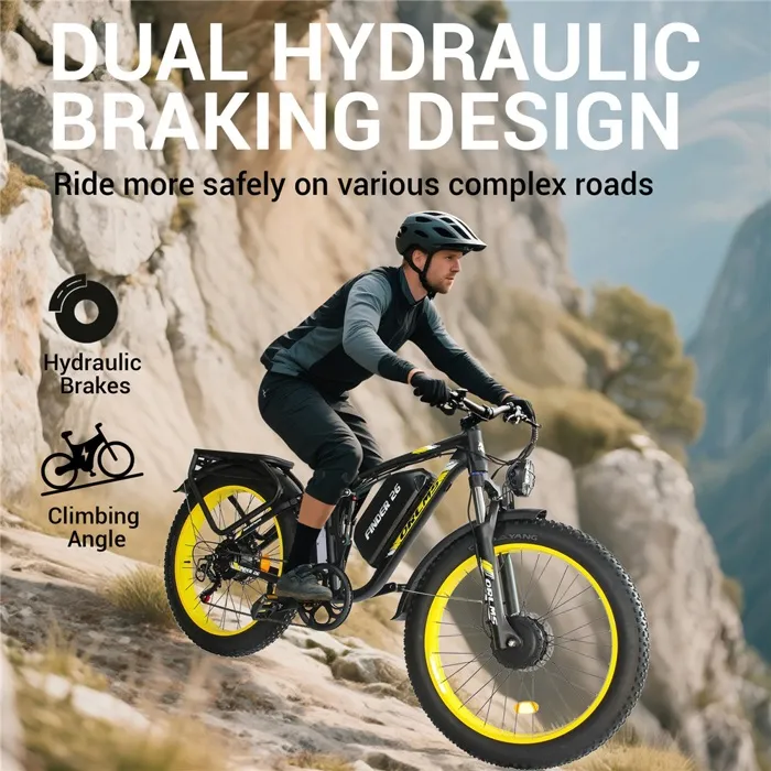Vélo électrique ORLMS FINDER26-V3, Vert, Double Moteur 1000W, Batterie 52V25Ah, Frein à huile, Shimano7 Vitesses – Image 4