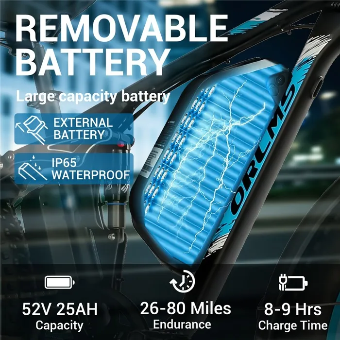 Vélo électrique ORLMS FINDER26-V3, Vert, Double Moteur 1000W, Batterie 52V25Ah, Frein à huile, Shimano7 Vitesses – Image 5