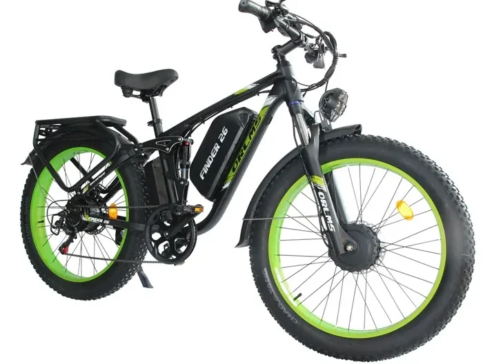 Vélo électrique ORLMS FINDER26-V3, Vert, Double Moteur 1000W, Batterie 52V25Ah, Frein à huile, Shimano7 Vitesses