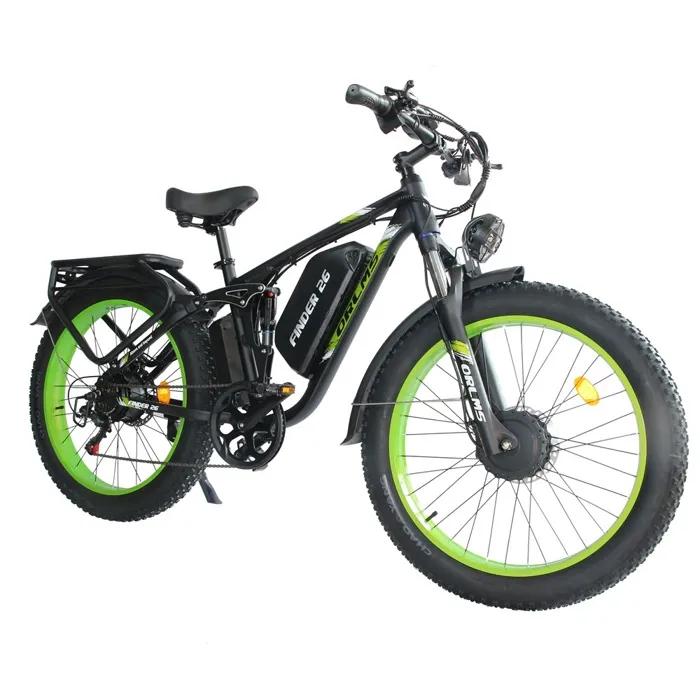 Vélo électrique ORLMS FINDER26-V3, Vert, Double Moteur 1000W, Batterie 52V25Ah, Frein à huile, Shimano7 Vitesses