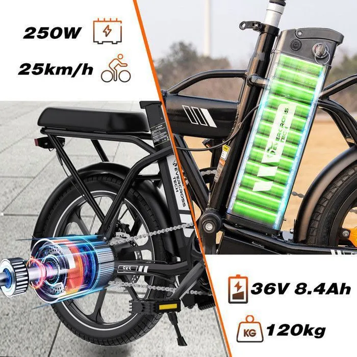 Vélo électrique Pliable Adulte EVERCROSS TECH Pneus 16 EK5- Batterie amovible 36V Freins Double - Noir – Image 3