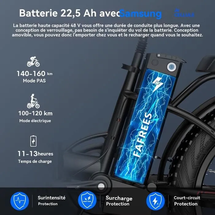 vélo électrique Pliable FAFREES F20 MAX- Moteur 500W - Autonomie 120km - SAMSUNG Batterie 22.5Ah- Shimano 7 vitesses - Homme VAE – Image 3