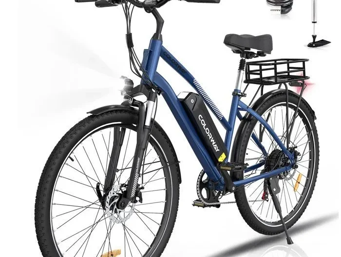 Vélo électrique VAE COLORWAY 28" - Batterie amovible 36V 15Ah - Moteur 250W - Shimano 7 Vitesses - Bleu + COLORWAY Panier Arrière