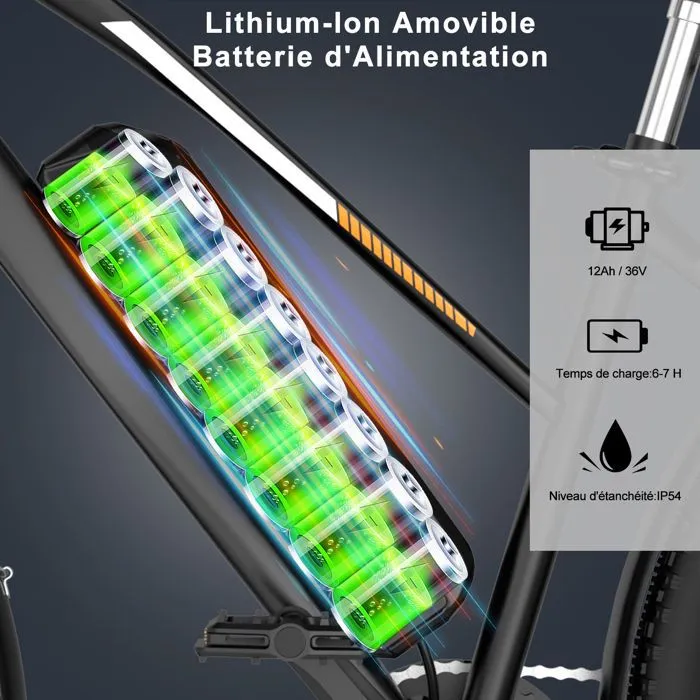 Vélo électrique VAE - HITWAY - Noir - 28"- Batterie Amovible 36V 12Ah - Shimano 7 Vitesses - VTT Électrique + HITWAY Panier arrière – Image 2