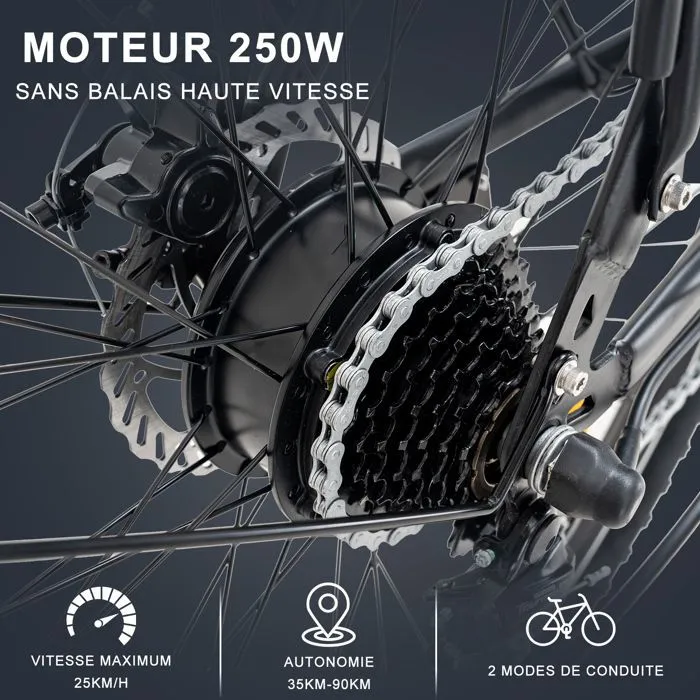 Vélo électrique VAE - HITWAY - Noir - 28"- Batterie Amovible 36V 12Ah - Shimano 7 Vitesses - VTT Électrique + HITWAY Panier arrière – Image 3