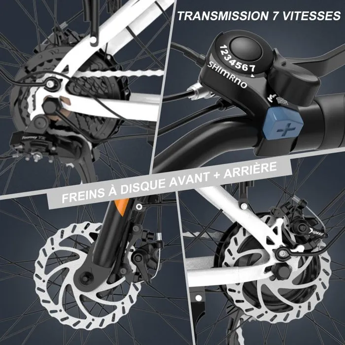 Vélo électrique VAE - HITWAY - Blanc - 28"- Batterie Amovible 36V12Ah - Shimano 7 Vitesses - VTT Électrique + HITWAY Panier arrière – Image 4